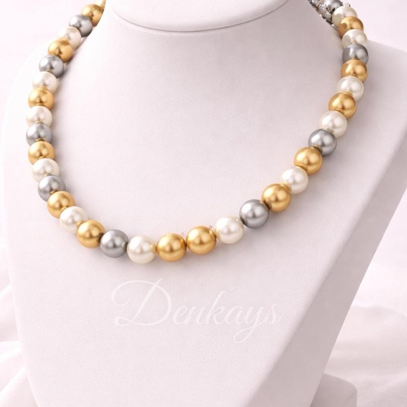 Jewelry - Gold, Silver and White Pearl Necklace - Women Jewelry